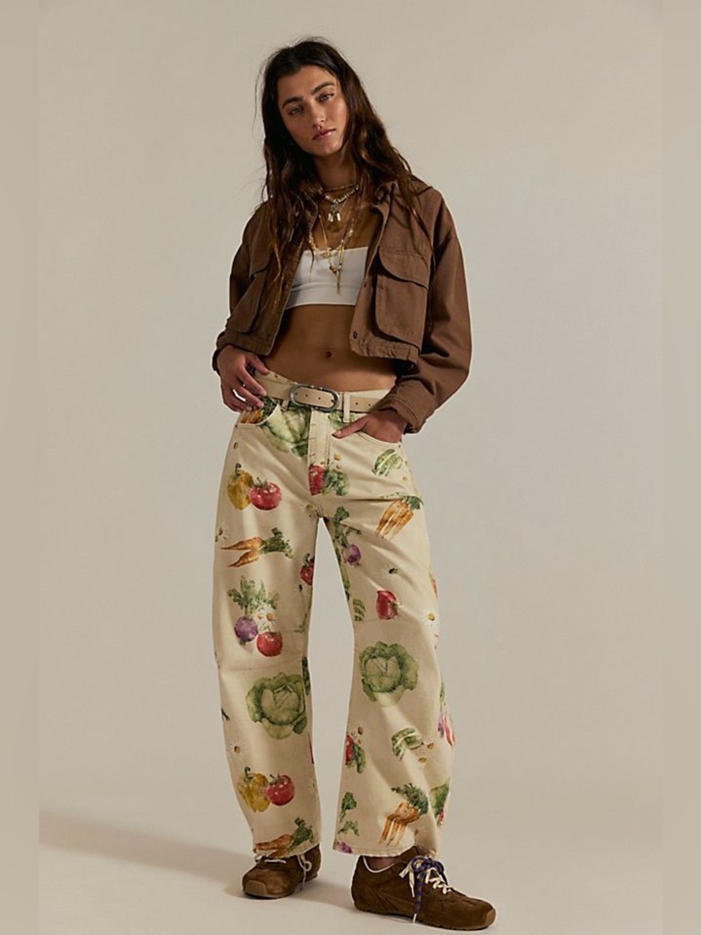 We The Free Good Luck Printed Barrel Jeans Colour: Garden Combo - Veggies